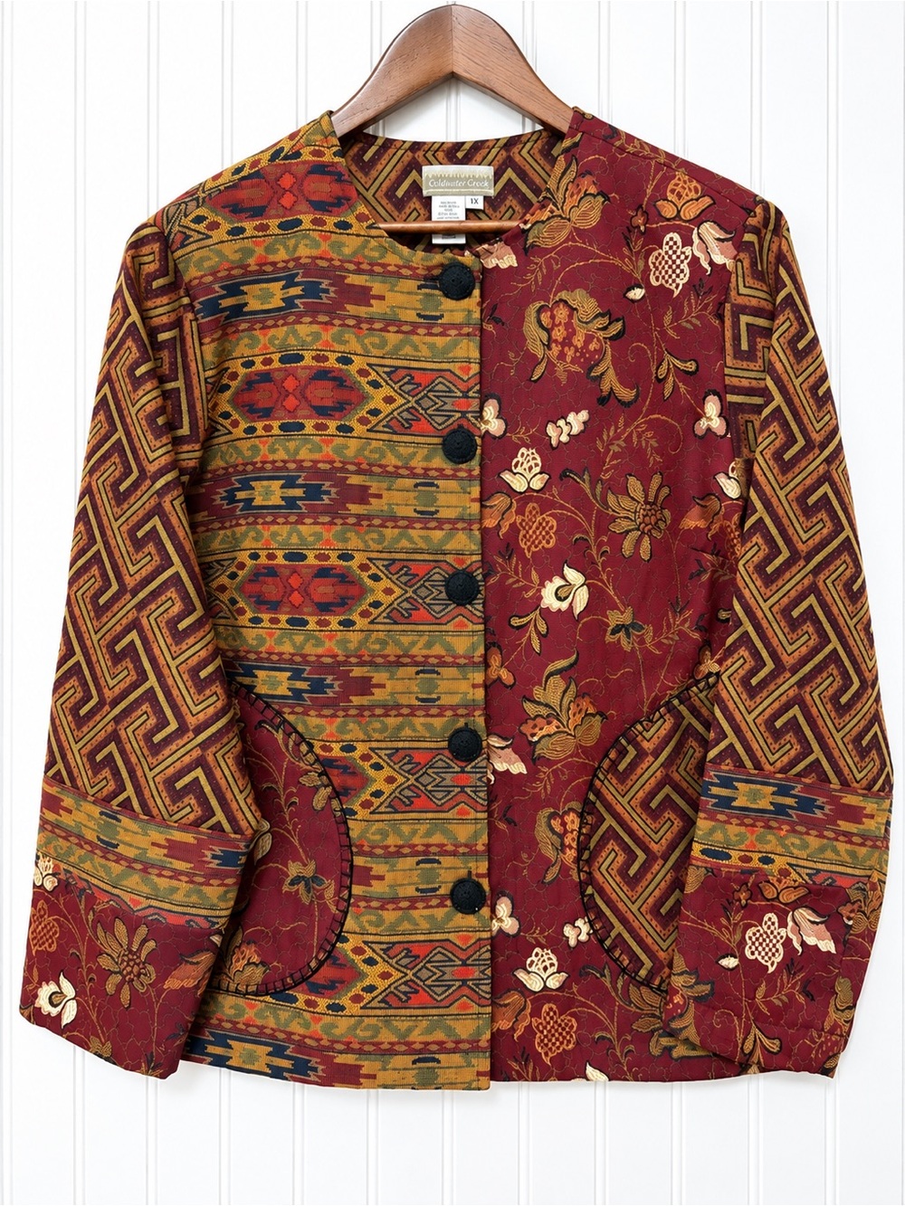 Vtg Coldwater Creek Womens Tapestry Jacket Size 1X Art To Wear Layering Fall
